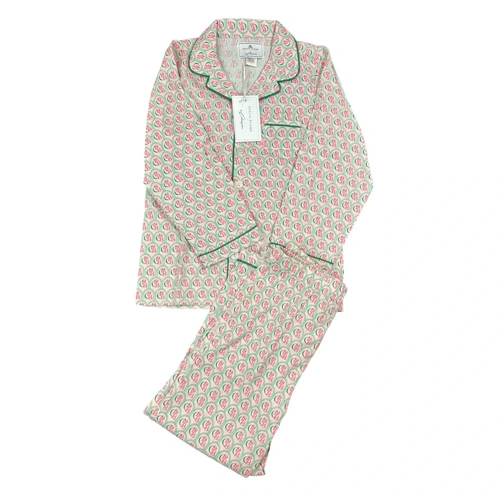 Petite Plume x The Colony Hotel Kids Pajama Set Pink Green Logo SCOPPJ107 Size 7